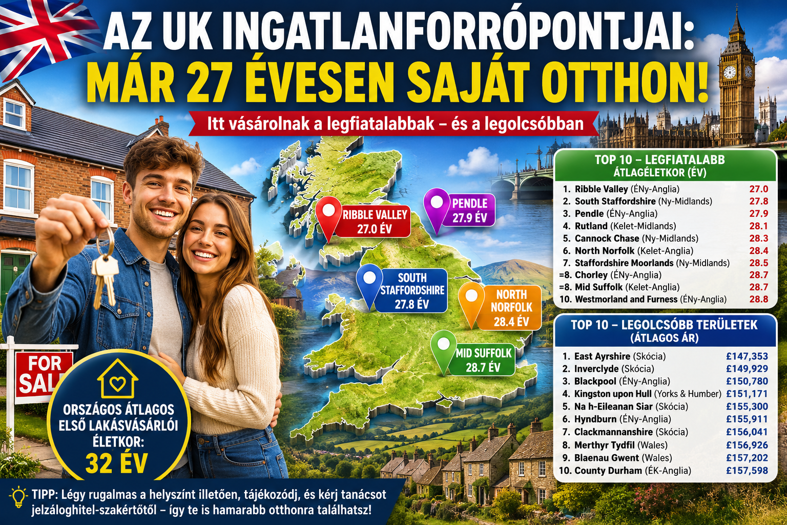 🏡 Ennyi idős korban vesznek ma először lakást a britek – és van, ahol már 27 évesen sikerül!